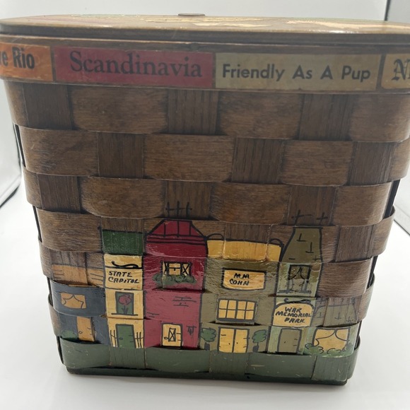 Vintage Caro-Nan Hand Painted Woven Basket 1960's Little Rock, AR - Picture 5 of 10